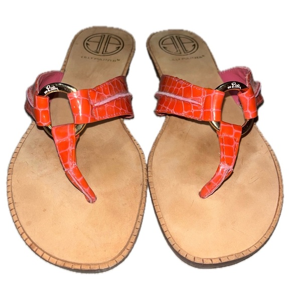 Lilly Pulitzer Orange/Pink Patent Croc Embossed Leather Flip-Flops, 6.5M - Picture 13 of 13